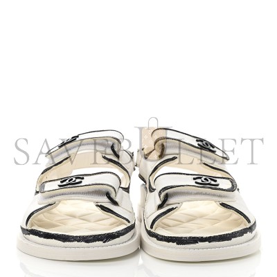 CHANEL CALFSKIN PRINTED ROUND HEAD SANDALS FOR WOMEN BLACK & WHITE G35927 X56386 K3897